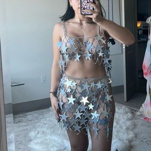 New years ever outfit star chain sparkle sequin silver metallic set
